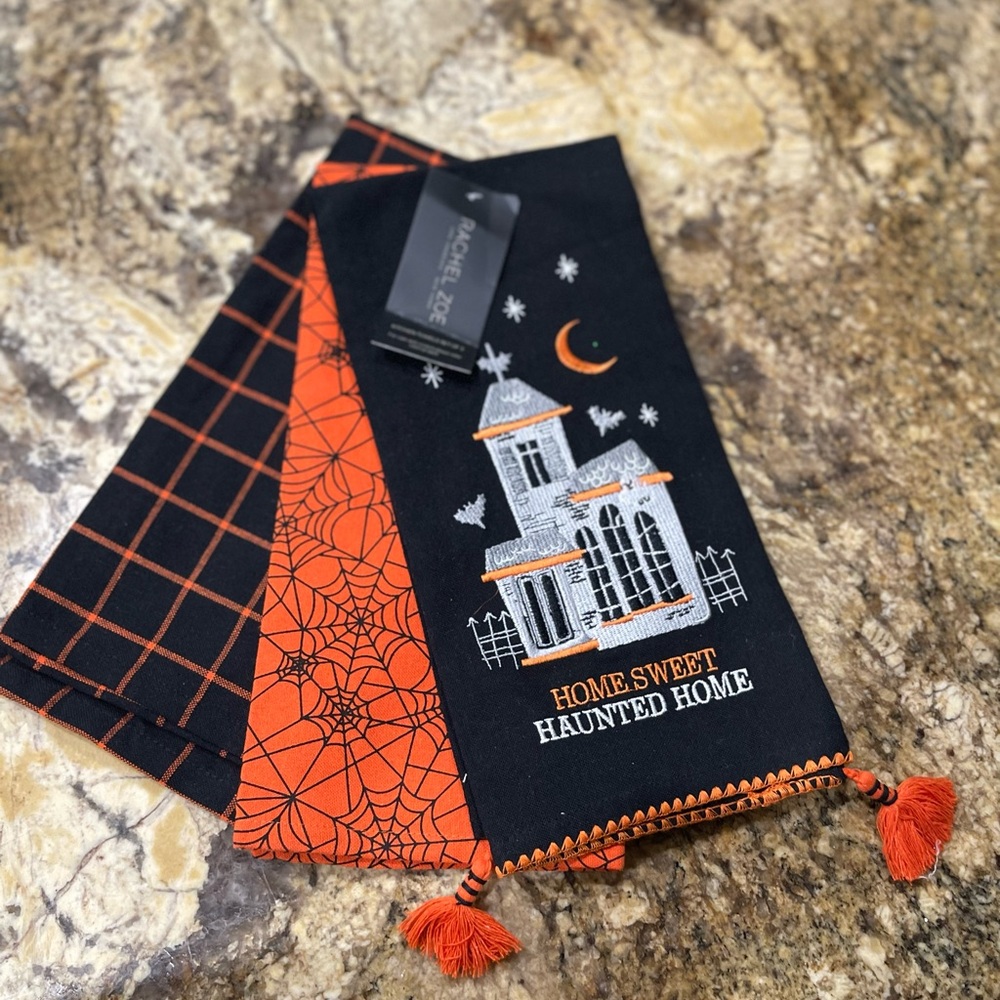 Rachel Zoe HOME SWEET HAUNTED HOME spooky kitchen towel trio -  Brand new